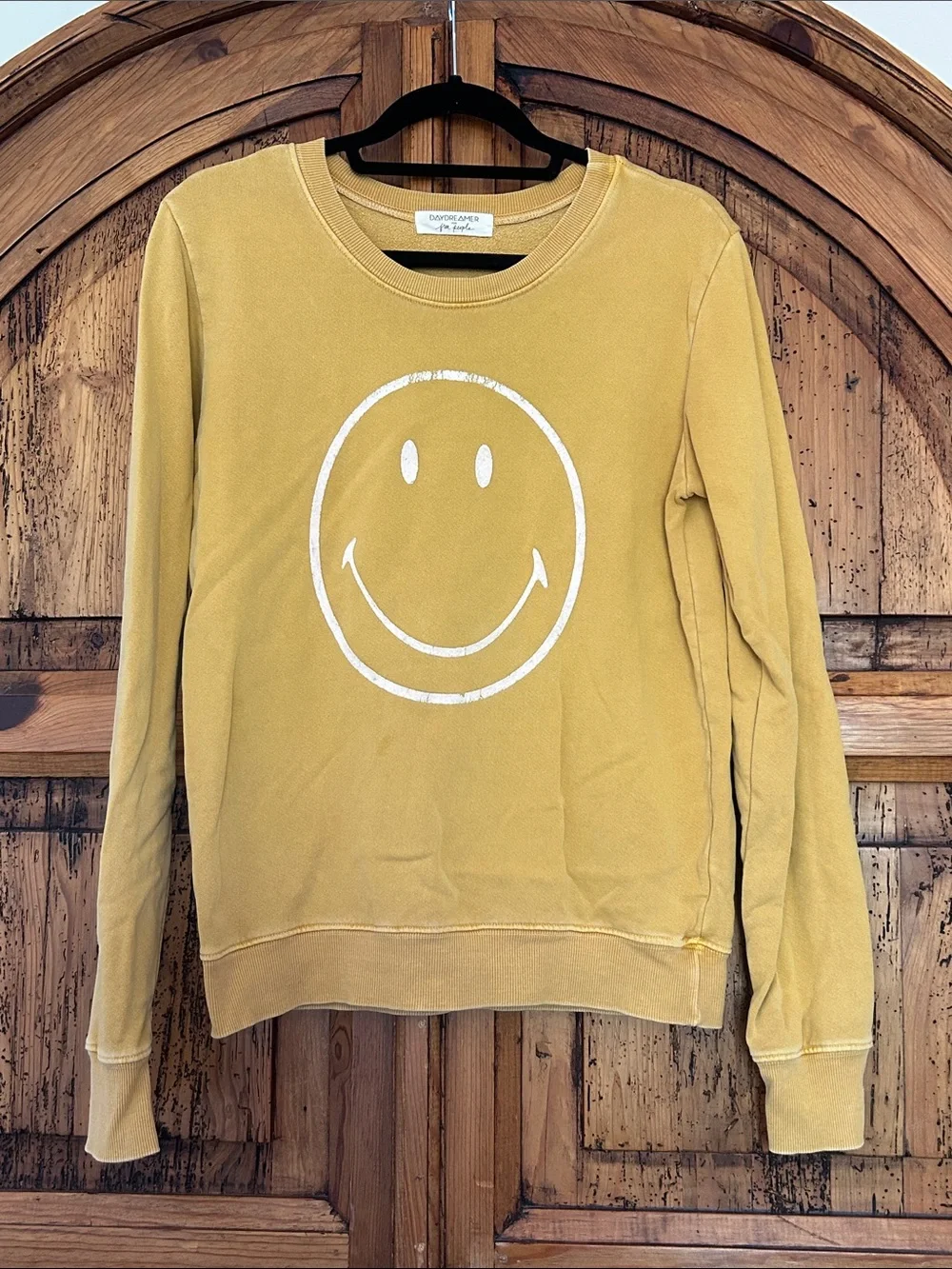 Free People Daydreamer Yellow Happy Smile Crew Neck Sweater Top